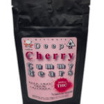 gummy bears edibles package with cherry taste close-up on a white background