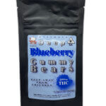 gummy bears edibles package with blueberry taste close-up on a white background